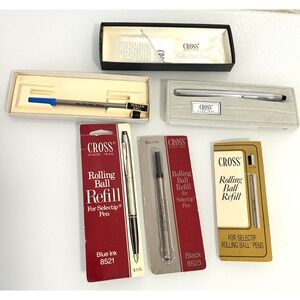 Vintage 80s Cross Selectip Pen Chrome 3503 Box Made USA w/3 Refills Blue Black